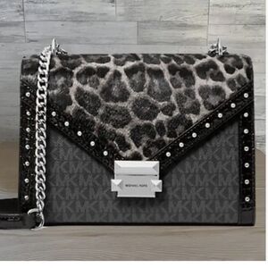 Michael Kors Black and Gray Leopard-Accent Crossbody Bag